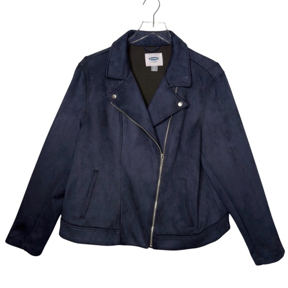 Old Navy Sueded Navy Blue Women’s Moto Zip Jacket Sz XL - Picture 1 of 12